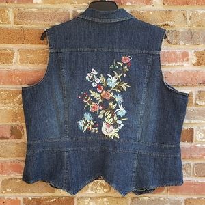 NY Collection 2X Blue Jean/Denim Embroidered Vest